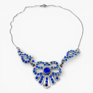 Antique Edwardian Silver Pot Metal and Blue Rhinestone Necklace.